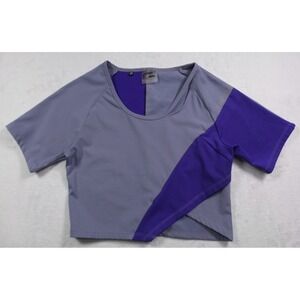 Gymshark Top Womens Size Large Gray Purple Asymmetric Crop Stretch Short Sleeve